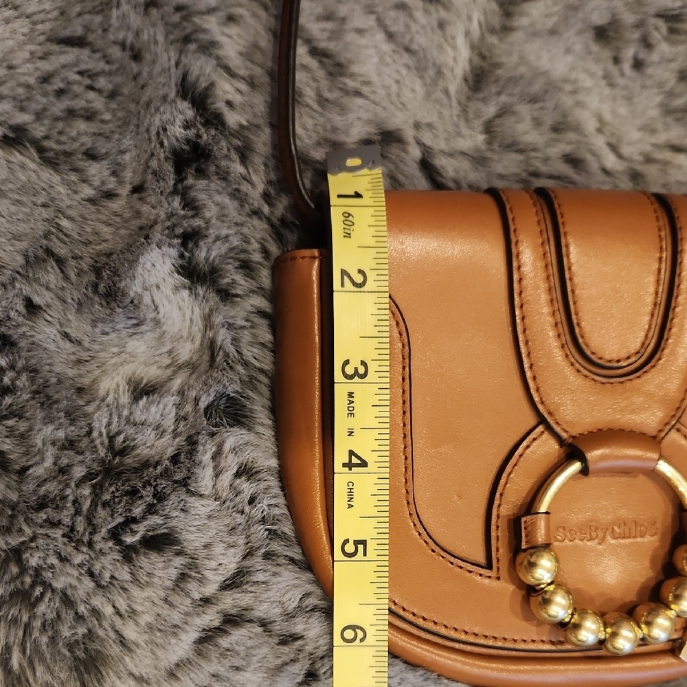 Small See By Chloe Tan Leather Crossbody with Gold Ring Charm - Picture 4 of 10